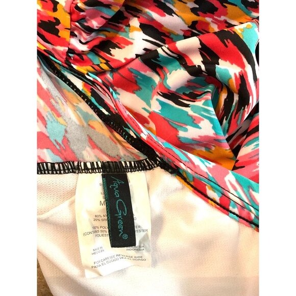 Aqua Green Womens One-Piece Swimsuit Multicolor 8 Cut-Out Back Detail Ruched Fro - Picture 5 of 6